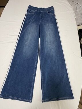 HALARA Dark Blue Wide Leg Jeans with White Side Stripes
